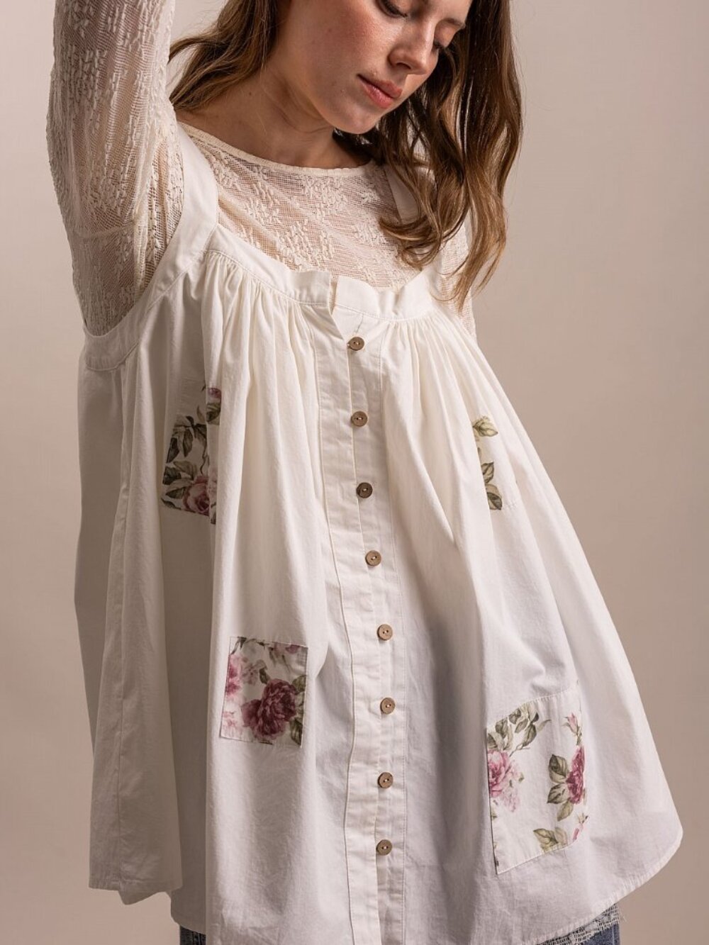 BLUEVELVET 100% COTTON ROMANTIC COTTAGECORE PATCHWORK CAMI TOP